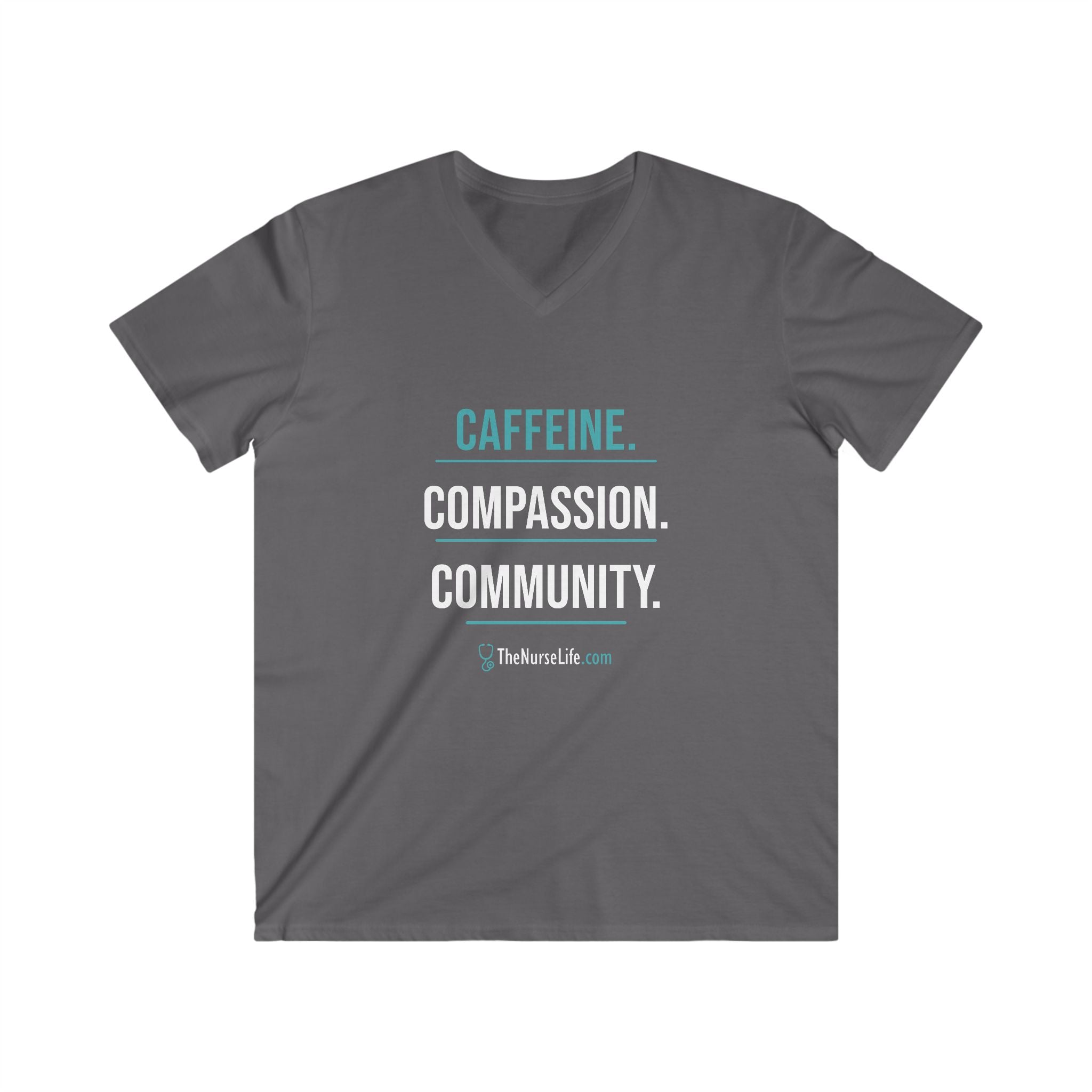 Caffeine. Compassion. Community. — Men’s V-Neck Tee - Image 7