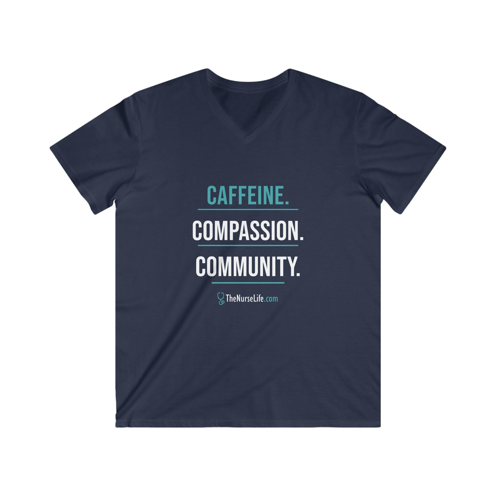 Caffeine. Compassion. Community. — Men’s V-Neck Tee - Image 9